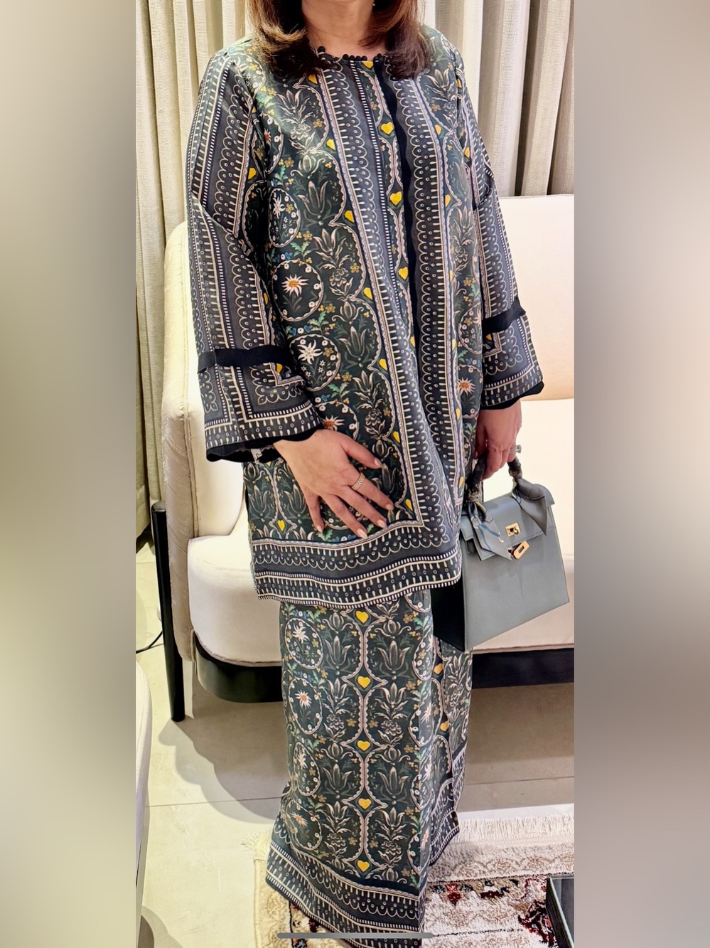 Black Floral Long Sleeve Women’s Dress with Intricate Print